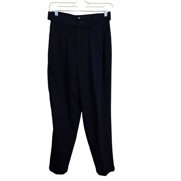 Casual Corner NWT Linen Blend Belted Cuffed Pleated Navy Dress Pants Size 8 - Picture 1 of 5